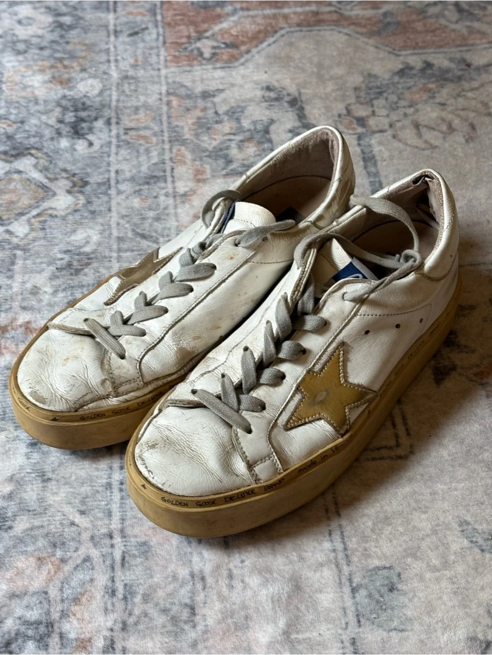 Golden Goose White/Gold Leather Hi Star Low Top Sneakers size 6.5/37